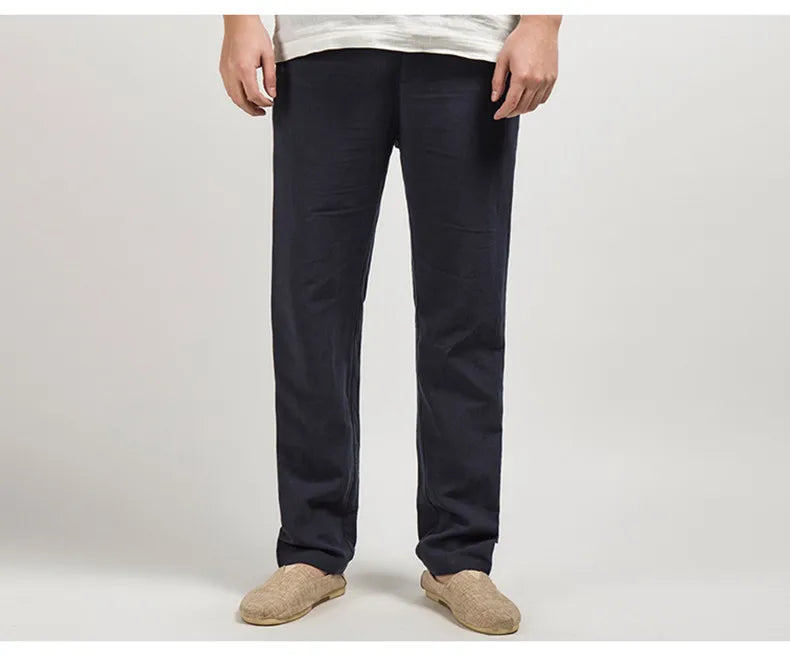 Men's Casual Linen Trousers Lightweight Relaxed Fit Pants