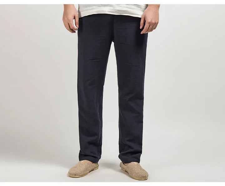 Men's Casual Linen Trousers Lightweight Relaxed Fit Pants