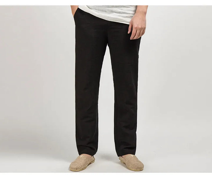 Men's Casual Linen Trousers Lightweight Relaxed Fit Pants