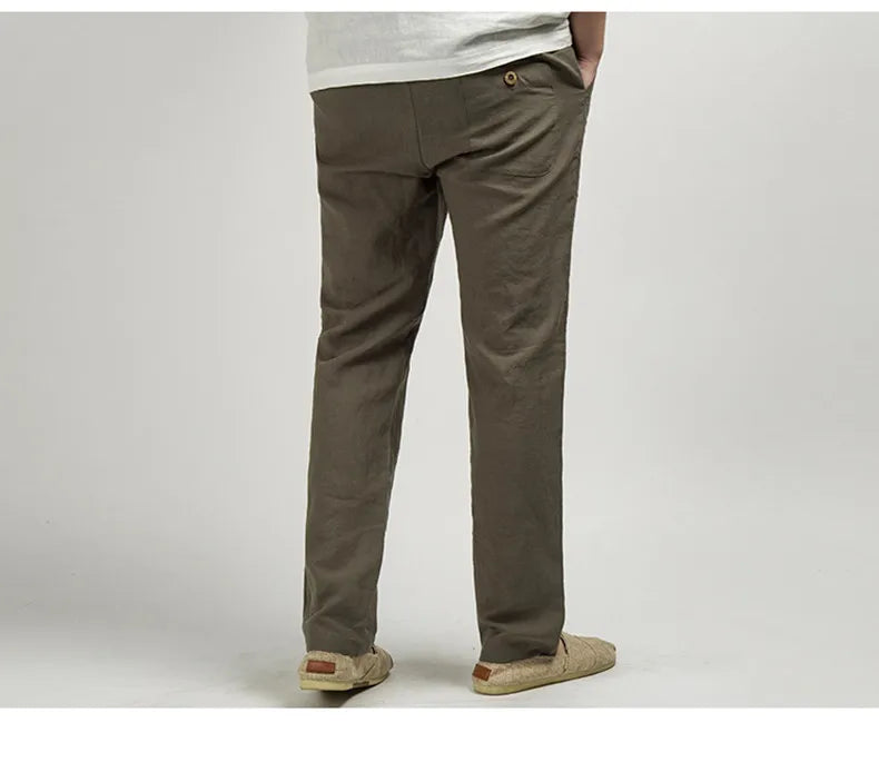 Men's Casual Linen Trousers Lightweight Relaxed Fit Pants