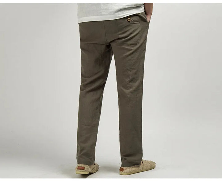 Men's Casual Linen Trousers Lightweight Relaxed Fit Pants
