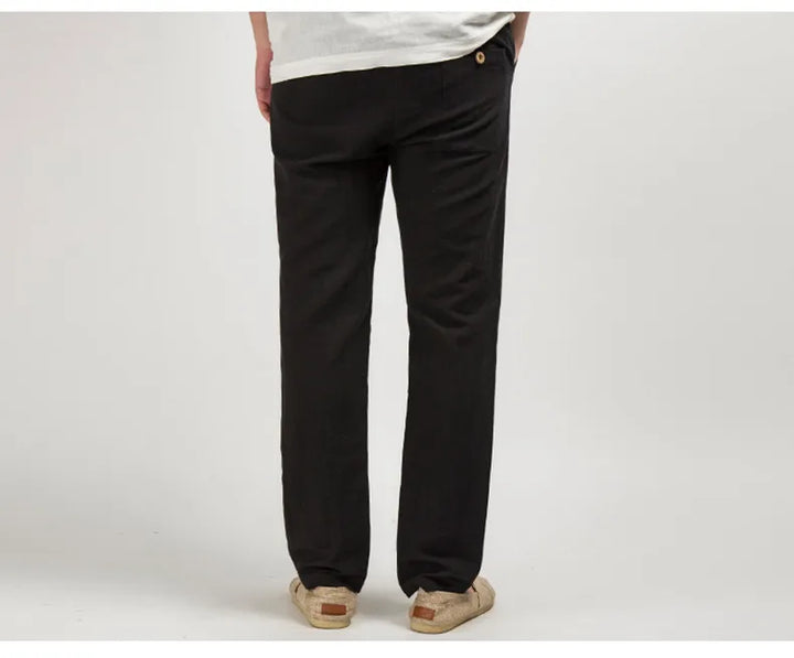 Men's Casual Linen Trousers Lightweight Relaxed Fit Pants