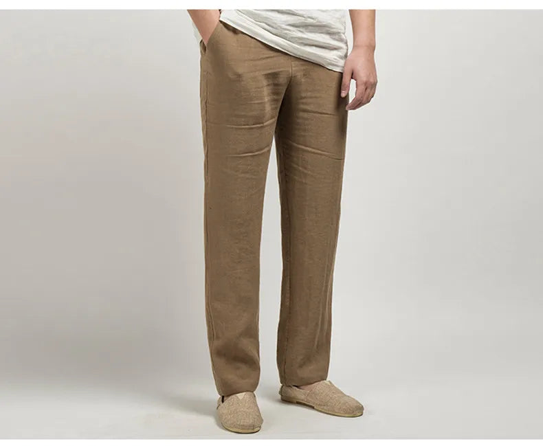 Men's Casual Linen Trousers Lightweight Relaxed Fit Pants