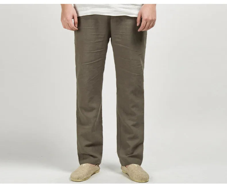 Men's Casual Linen Trousers Lightweight Relaxed Fit Pants