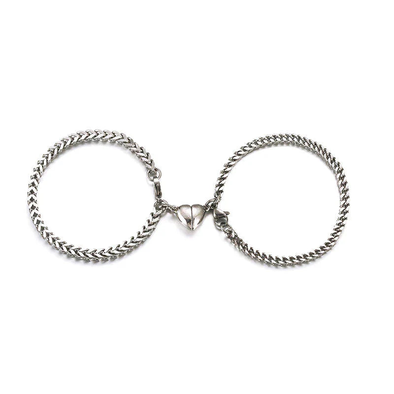 Stainless Steel Magnetic Heart Couple Bracelets for Men and Women