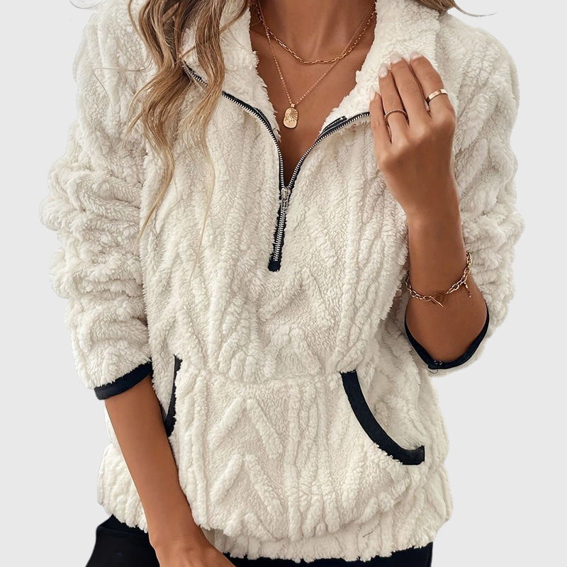 Women's Half-Zip Contrast Trim Cable Knit Pullover