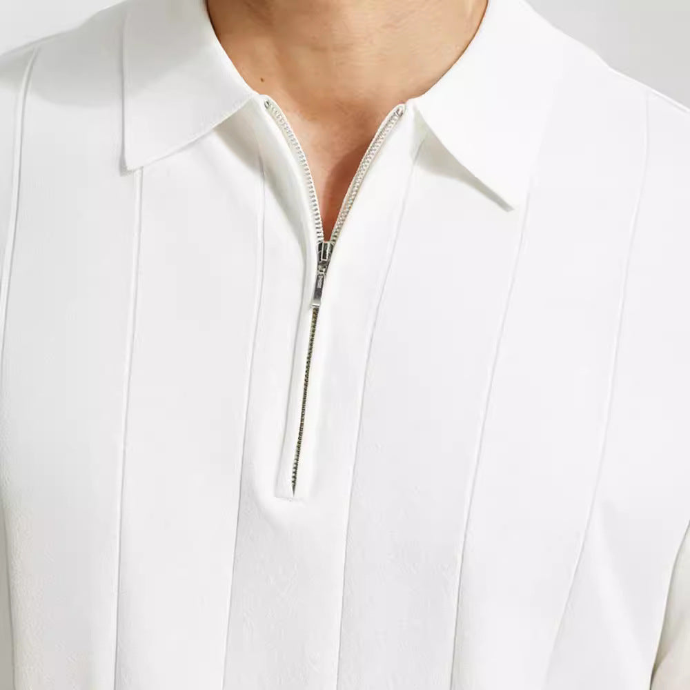 Pánské pletené polo tričko na zip s krátkým rukávem, slim fit, přes hlavu