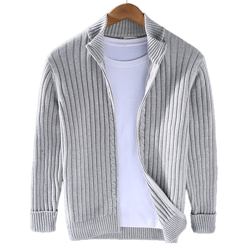 Veste cardigan en maille pour homme à fermeture éclair intégrale, col montant côtelé