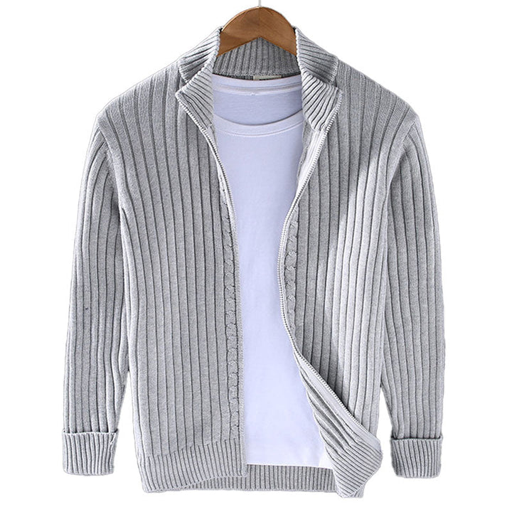 Veste cardigan en maille pour homme à fermeture éclair intégrale, col montant côtelé