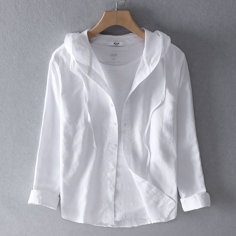 Dámská lehká lněná košile s kapucí, ležérní bunda a overshirt