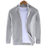 Veste cardigan en maille pour homme à fermeture éclair intégrale, col montant côtelé