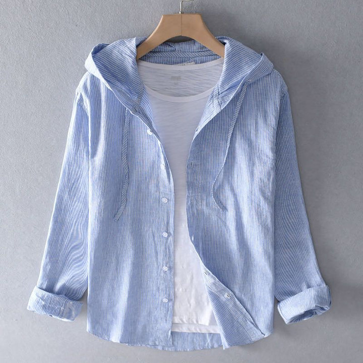 Dámská lehká lněná košile s kapucí, ležérní bunda a overshirt