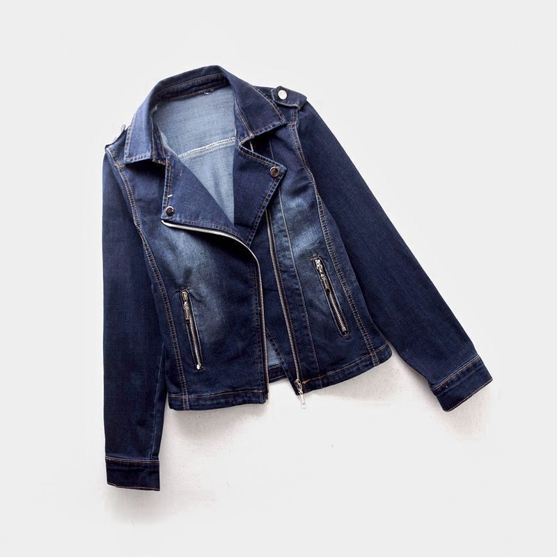 Veste de motard en jean pour femme, manteau en jean style moto, coupe ajustée, vêtement d'extérieur