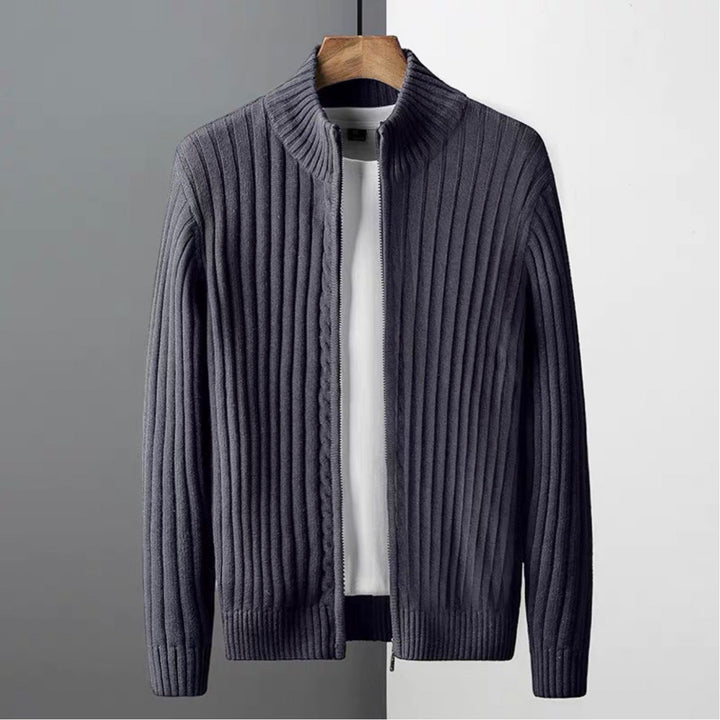 Veste cardigan en maille pour homme à fermeture éclair intégrale, col montant côtelé
