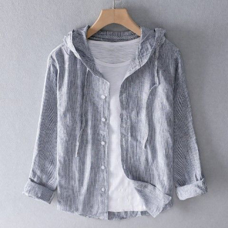 Dámská lehká lněná košile s kapucí, ležérní bunda a overshirt