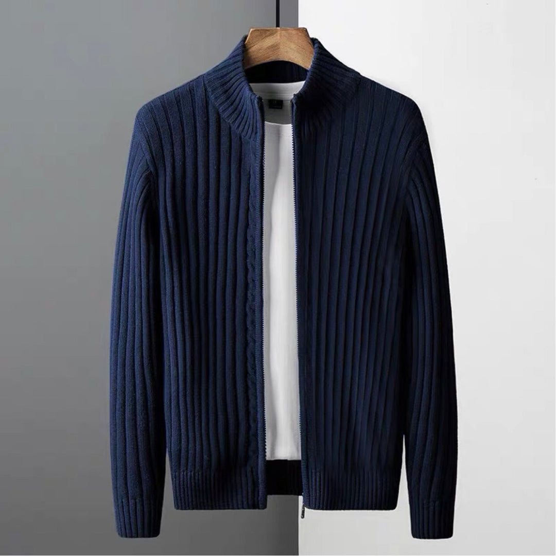 Veste cardigan en maille pour homme à fermeture éclair intégrale, col montant côtelé