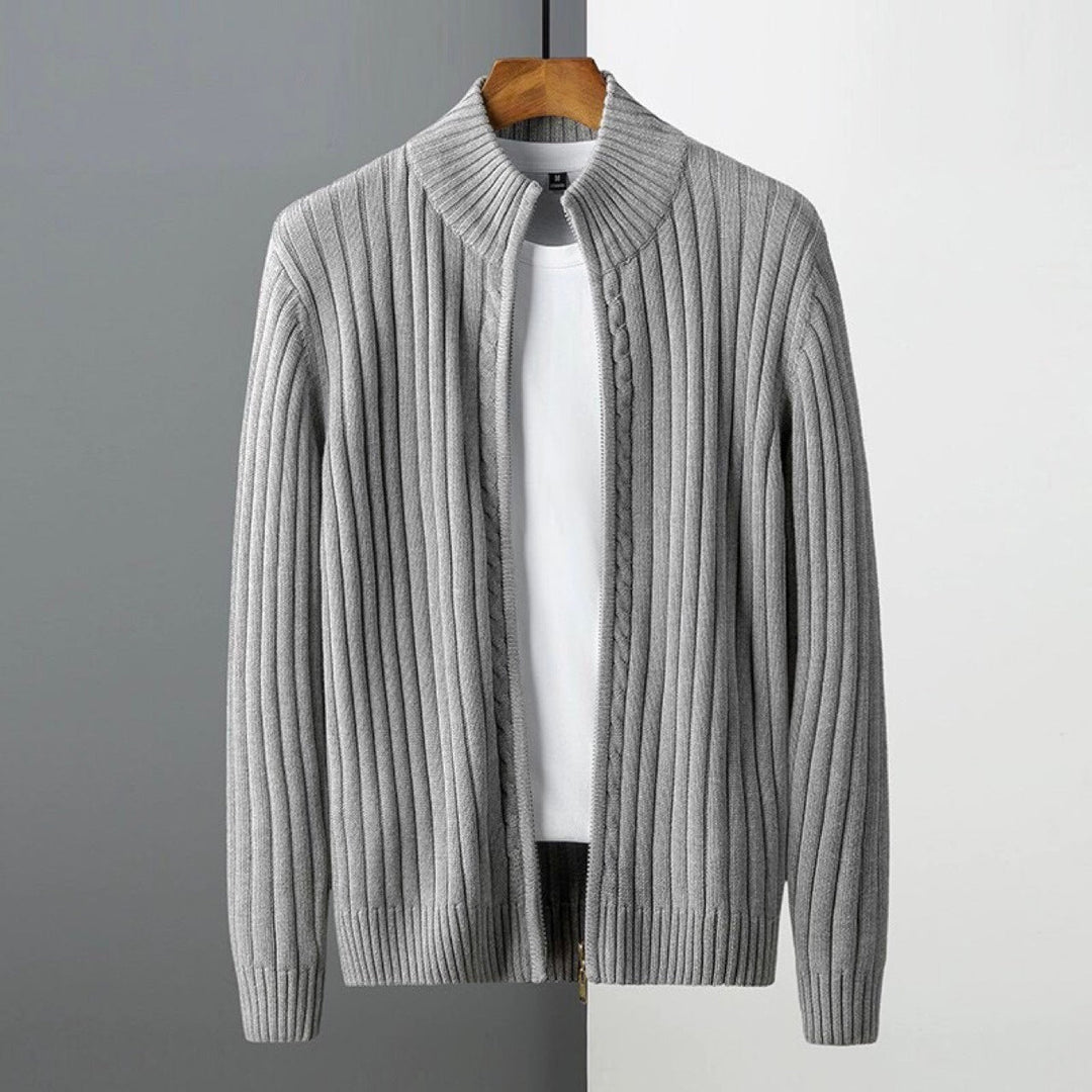 Veste cardigan en maille pour homme à fermeture éclair intégrale, col montant côtelé