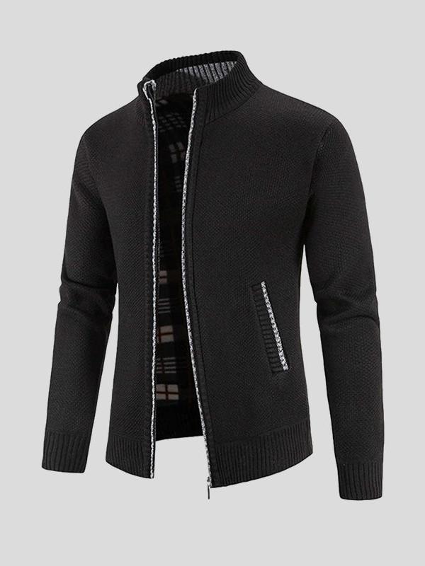 Men's Fleece High Collar Zip Up Stand Jacket Coat