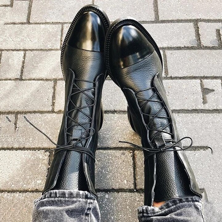 Women’s Leather Lace-Up High-Heel Ankle Boots