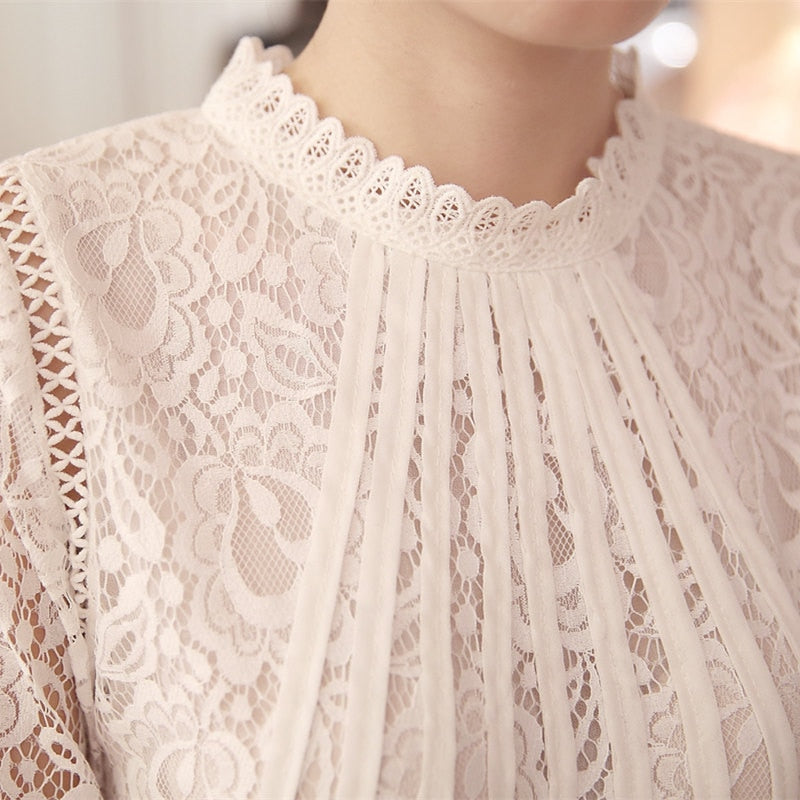 Women's Lace Blouse Long Sleeve Mock Neck Top