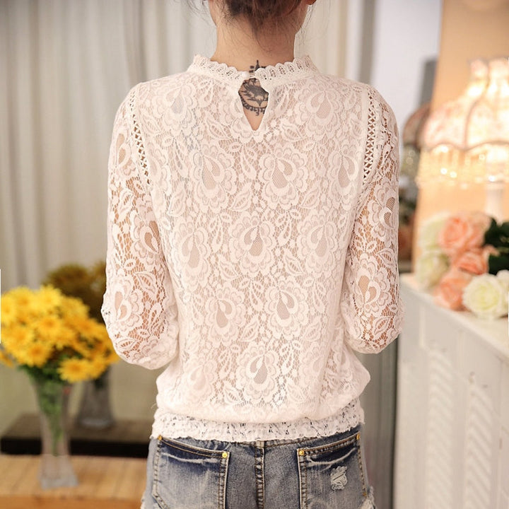 Women's Lace Blouse Long Sleeve Mock Neck Top