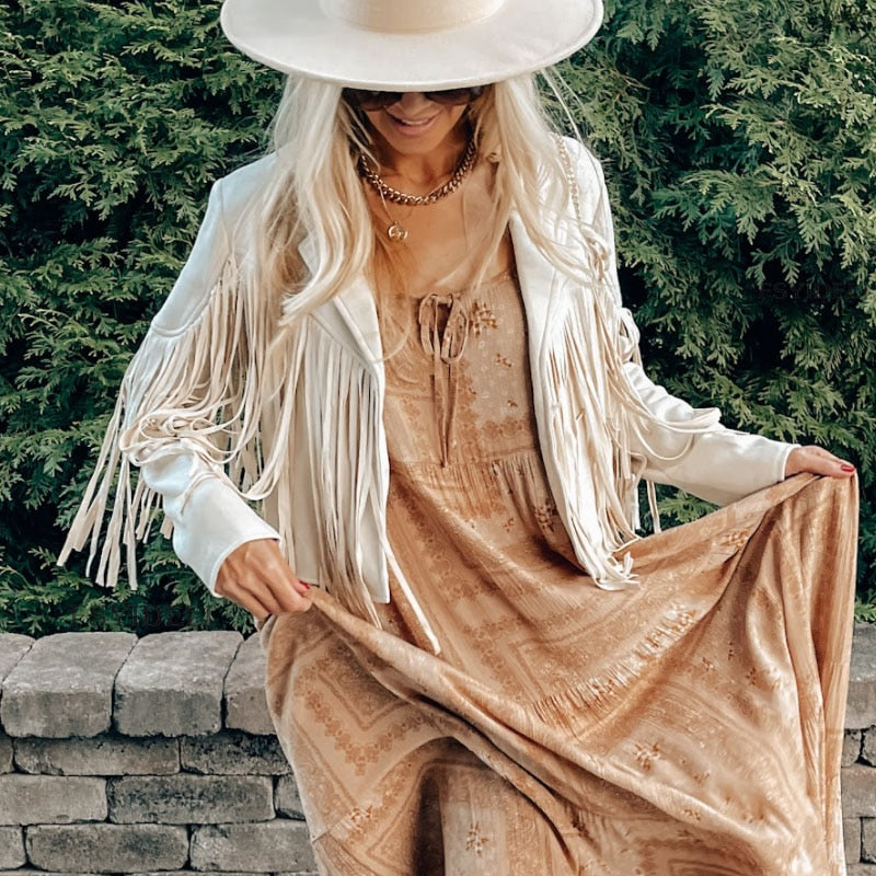 Women’s Faux Suede Western Fringe Jacket Modern Cut Top