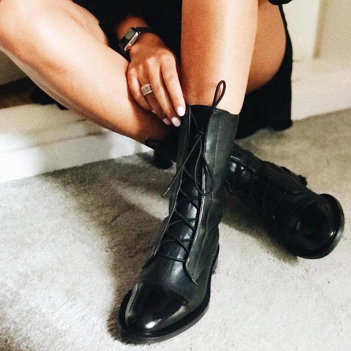 Women’s Leather Lace-Up High-Heel Ankle Boots