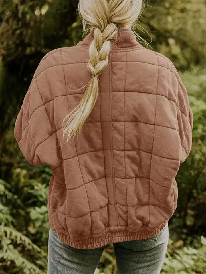 Women's Quilted Wool Blend Bomber Jacket Lightweight Outerwear