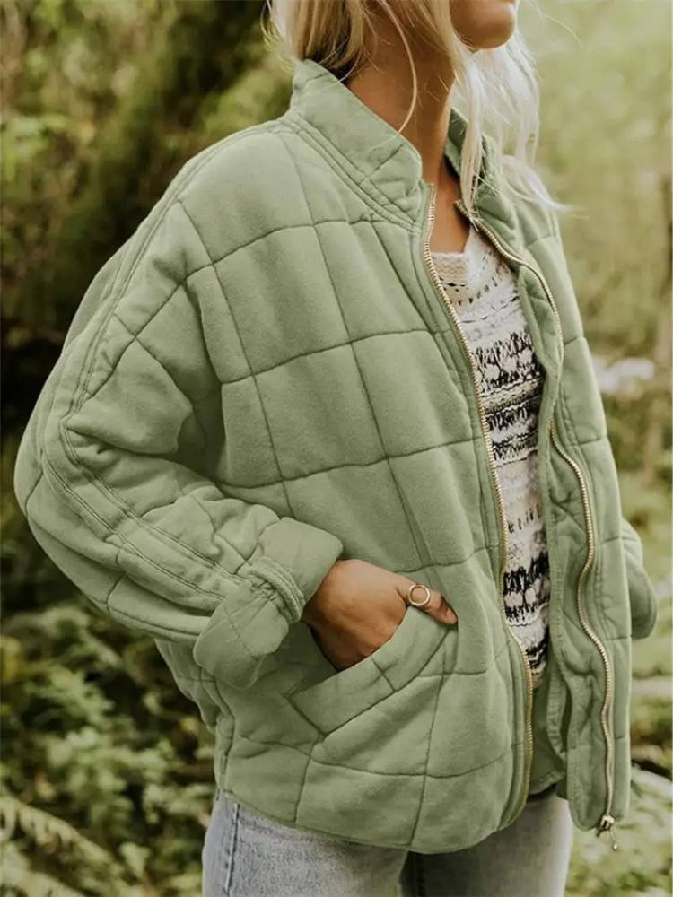 Women's Quilted Wool Blend Bomber Jacket Lightweight Outerwear