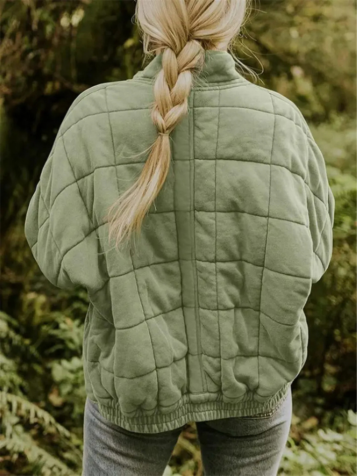 Women's Quilted Wool Blend Bomber Jacket Lightweight Outerwear