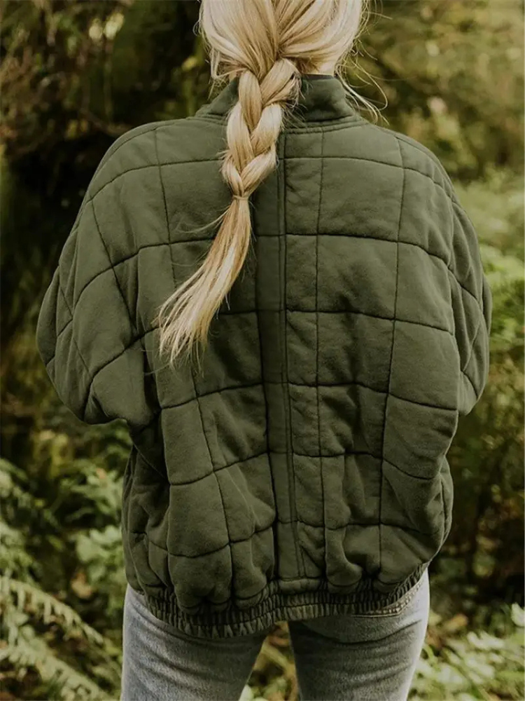 Women's Quilted Wool Blend Bomber Jacket Lightweight Outerwear