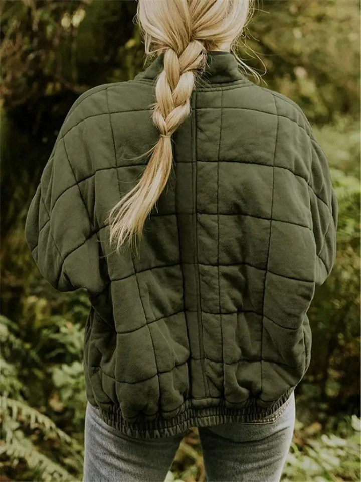 Women's Quilted Wool Blend Bomber Jacket Lightweight Outerwear