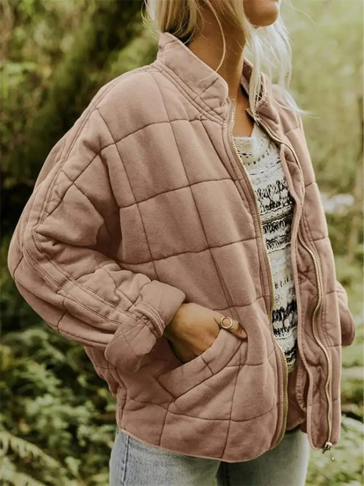 Women's Quilted Wool Blend Bomber Jacket Lightweight Outerwear