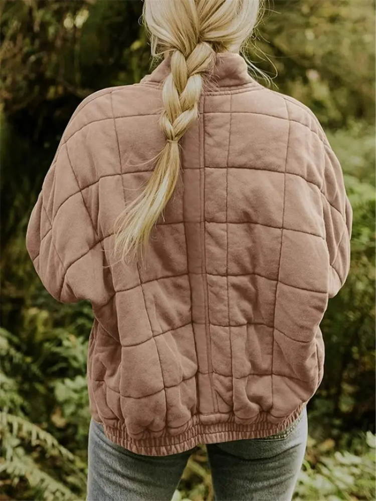 Women's Quilted Wool Blend Bomber Jacket Lightweight Outerwear