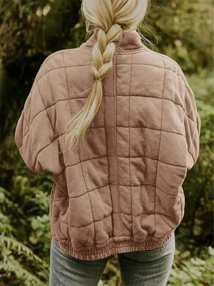 Women's Quilted Wool Blend Bomber Jacket Lightweight Outerwear
