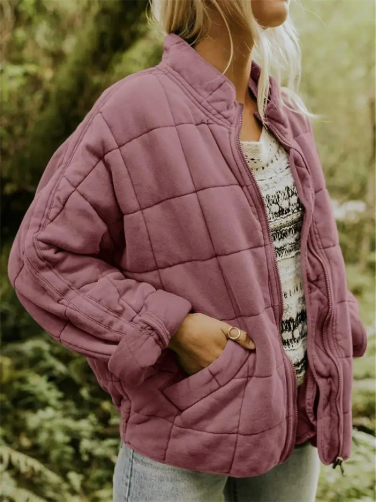 Women's Quilted Wool Blend Bomber Jacket Lightweight Outerwear
