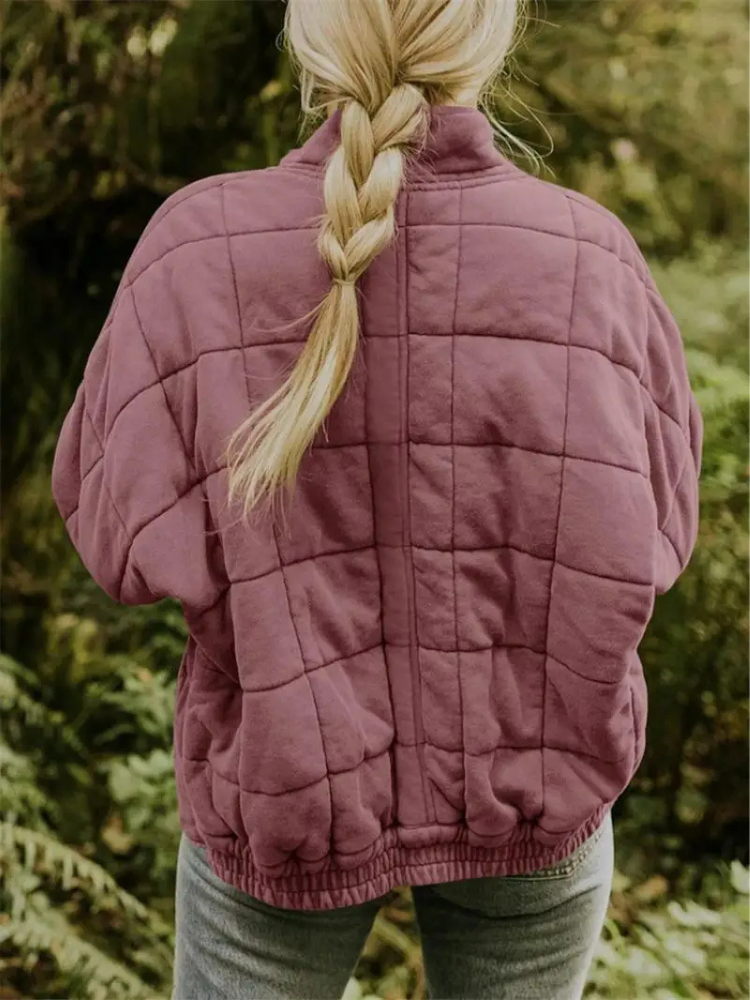 Women's Quilted Wool Blend Bomber Jacket Lightweight Outerwear