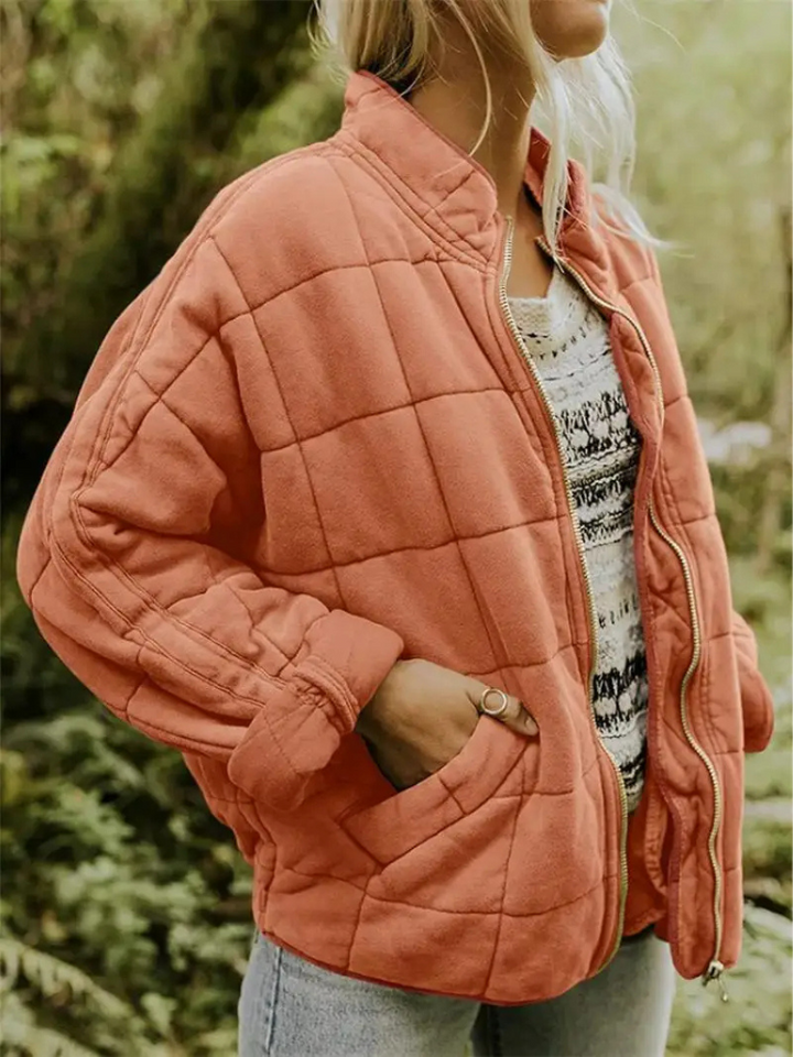 Women's Quilted Wool Blend Bomber Jacket Lightweight Outerwear