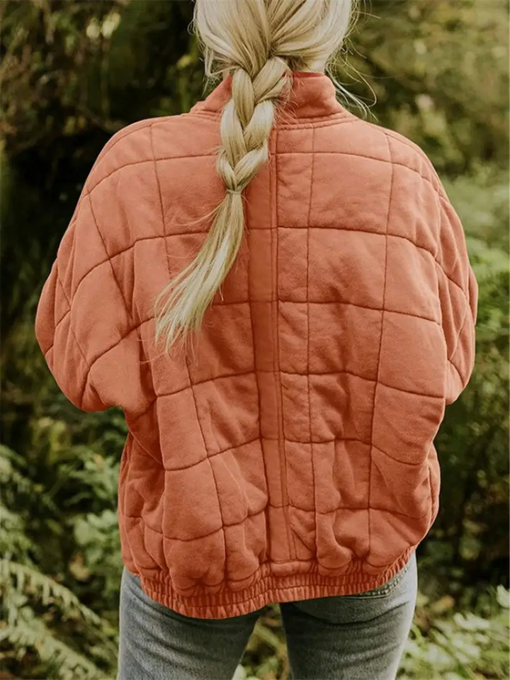 Women's Quilted Wool Blend Bomber Jacket Lightweight Outerwear
