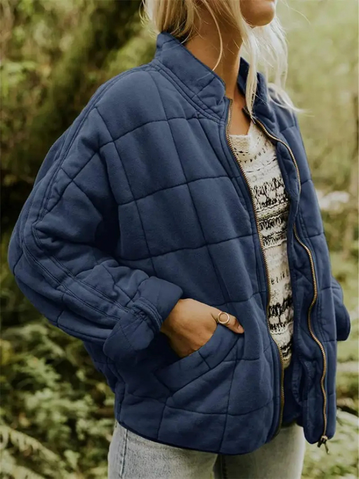 Women's Quilted Wool Blend Bomber Jacket Lightweight Outerwear