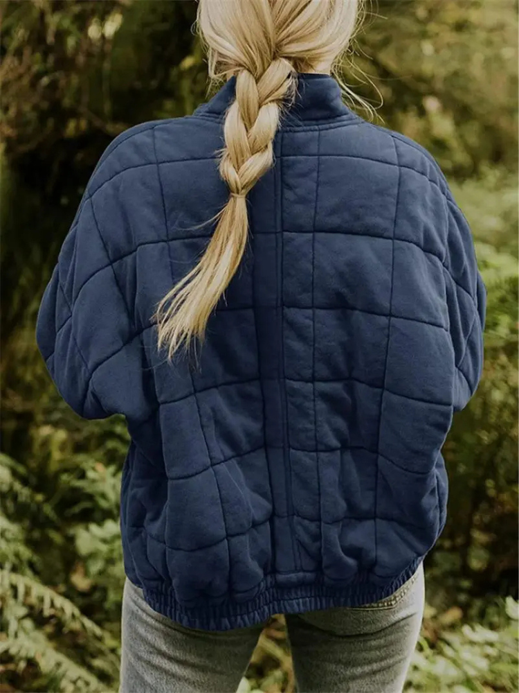 Women's Quilted Wool Blend Bomber Jacket Lightweight Outerwear