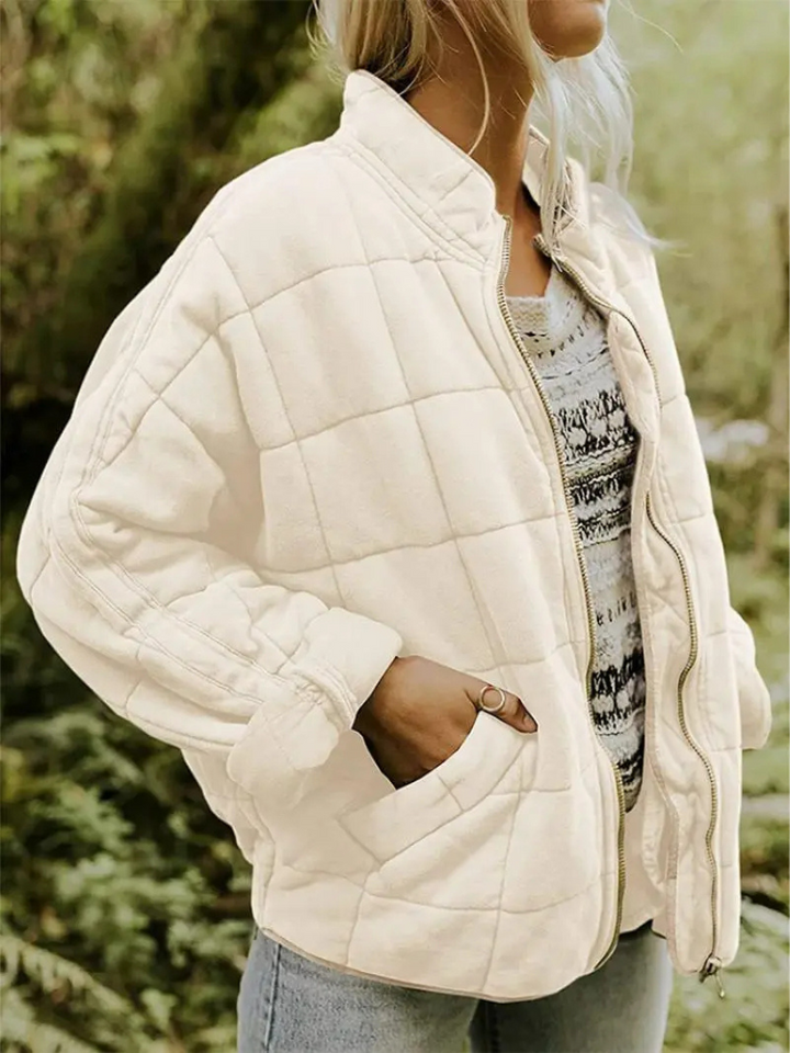 Women's Quilted Wool Blend Bomber Jacket Lightweight Outerwear