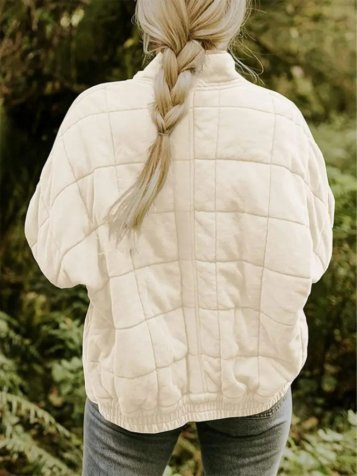 Women's Quilted Wool Blend Bomber Jacket Lightweight Outerwear