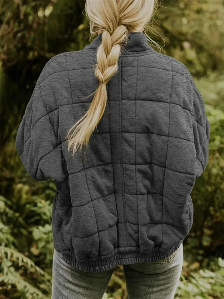 Women's Quilted Wool Blend Bomber Jacket Lightweight Outerwear