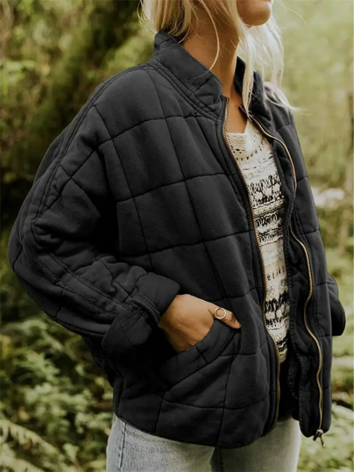 Women's Quilted Wool Blend Bomber Jacket Lightweight Outerwear