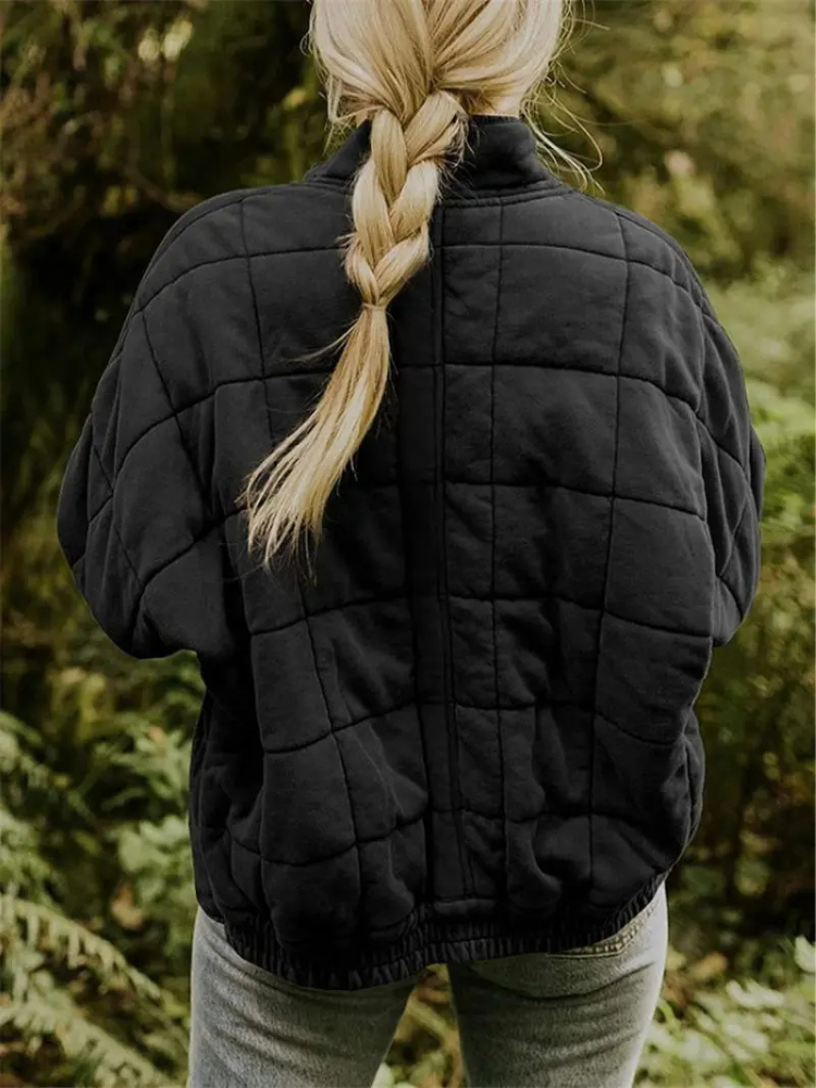Women's Quilted Wool Blend Bomber Jacket Lightweight Outerwear