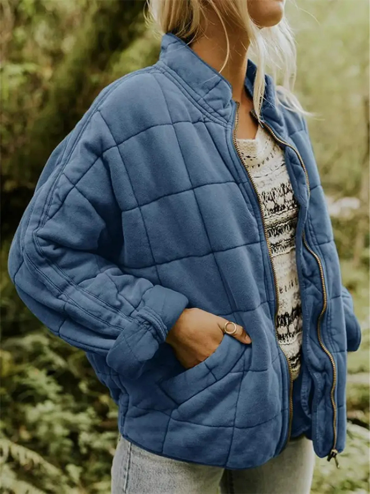 Women's Quilted Wool Blend Bomber Jacket Lightweight Outerwear