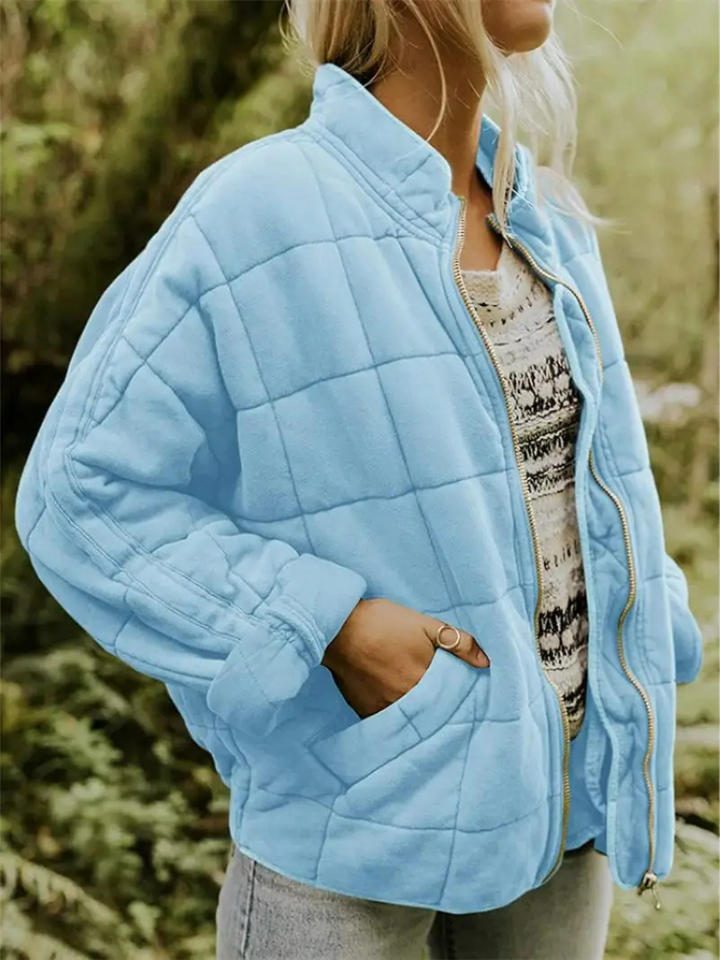 Women's Quilted Wool Blend Bomber Jacket Lightweight Outerwear