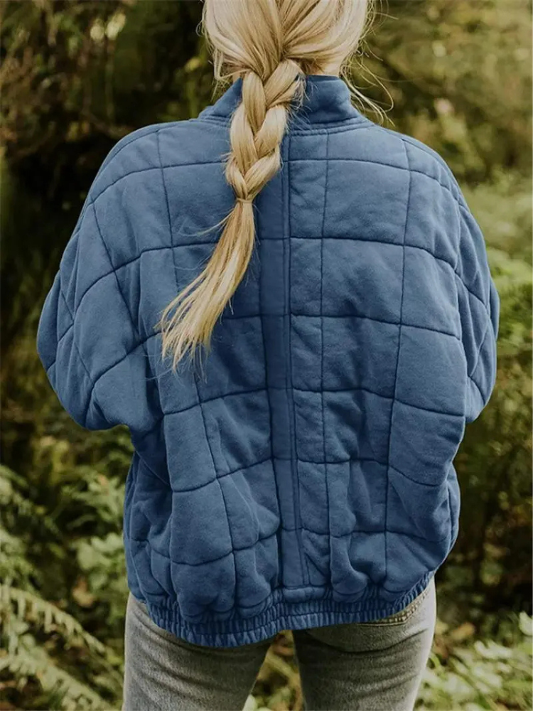 Women's Quilted Wool Blend Bomber Jacket Lightweight Outerwear