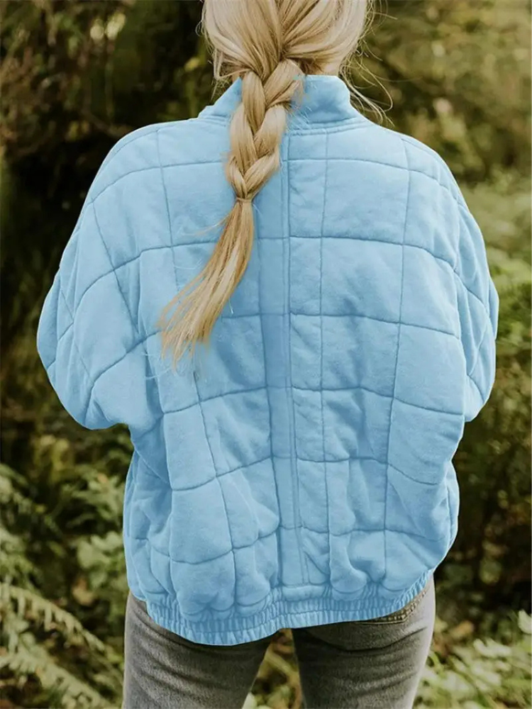 Women's Quilted Wool Blend Bomber Jacket Lightweight Outerwear